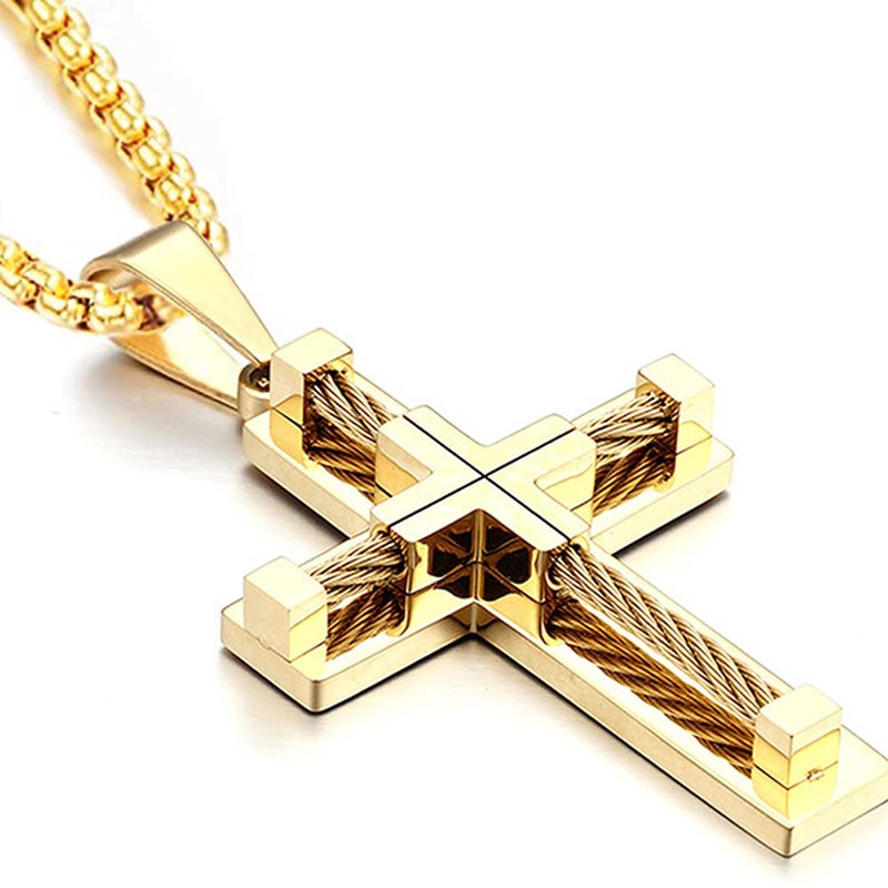 Yonhon Men's Cross Necklace 316L Stainless Steel Large Jesus Christ Pendant - Image 1